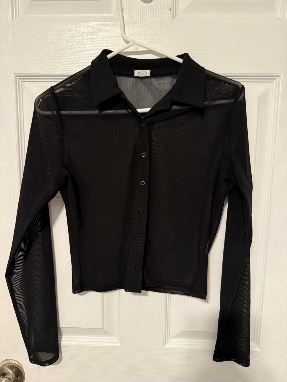 Garage Black Sheer Button-Up Collared Women's Top